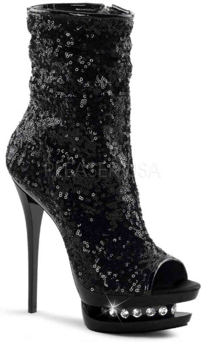 EU 36 = US 6 | BLONDIE-R-1008 | 6 Heel, 1 1/2 PF Sequined Open Toe Ankle Boot